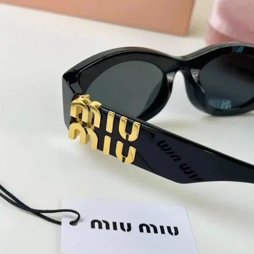 Miu Miu Black Oval Sunglasses with Gold Logo - photo 3