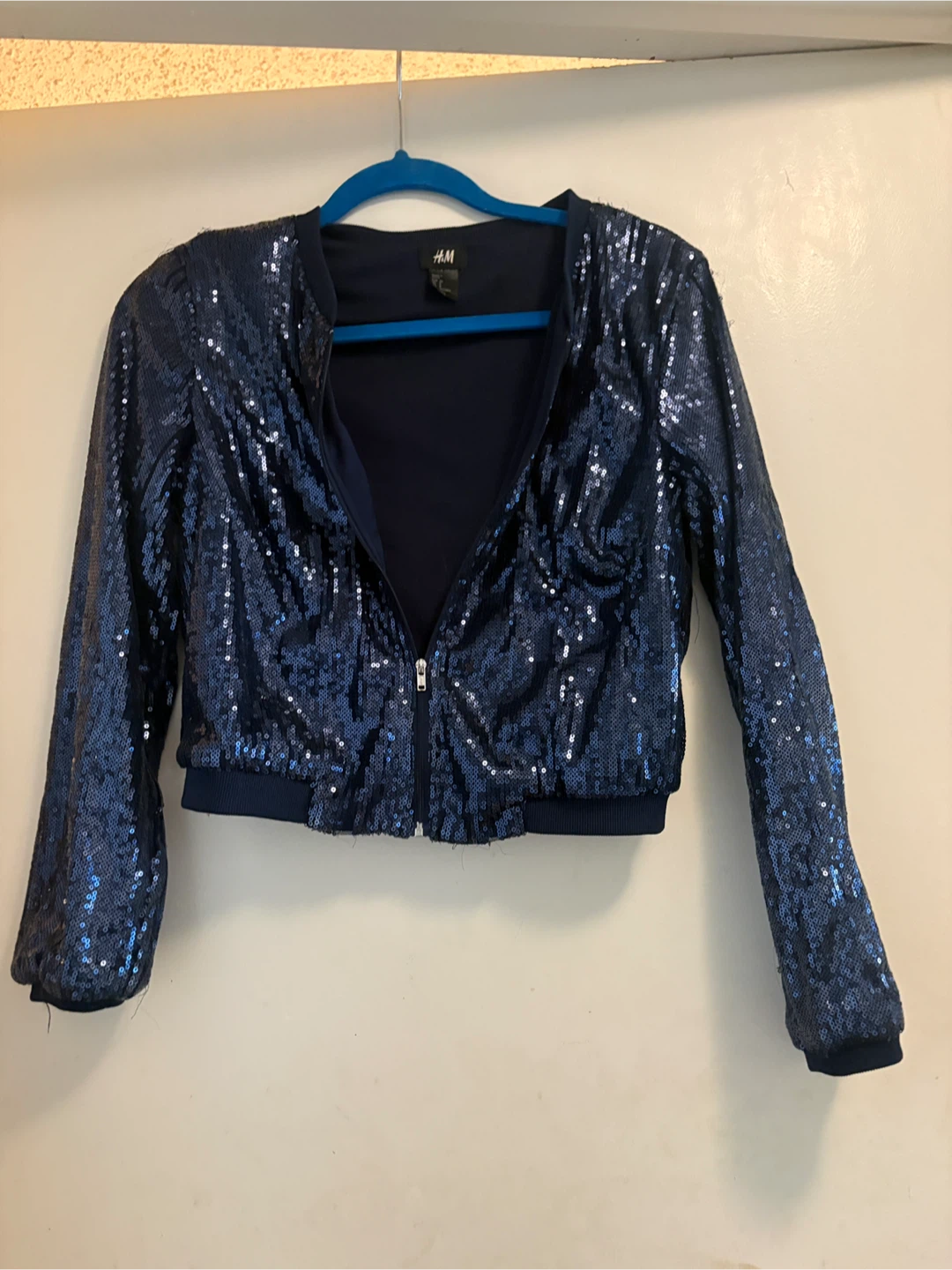 H&M Navy Sequin Bomber Jacket Size Small