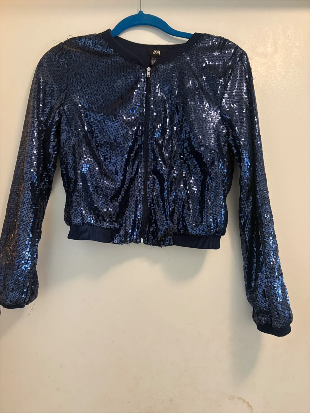 H&M Navy Sequin Bomber Jacket Size Small - photo 2
