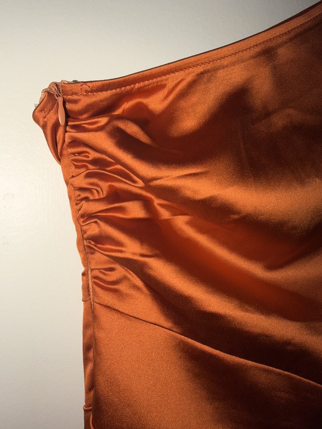 Rust Orange One-Shoulder Satin Dress - photo 2