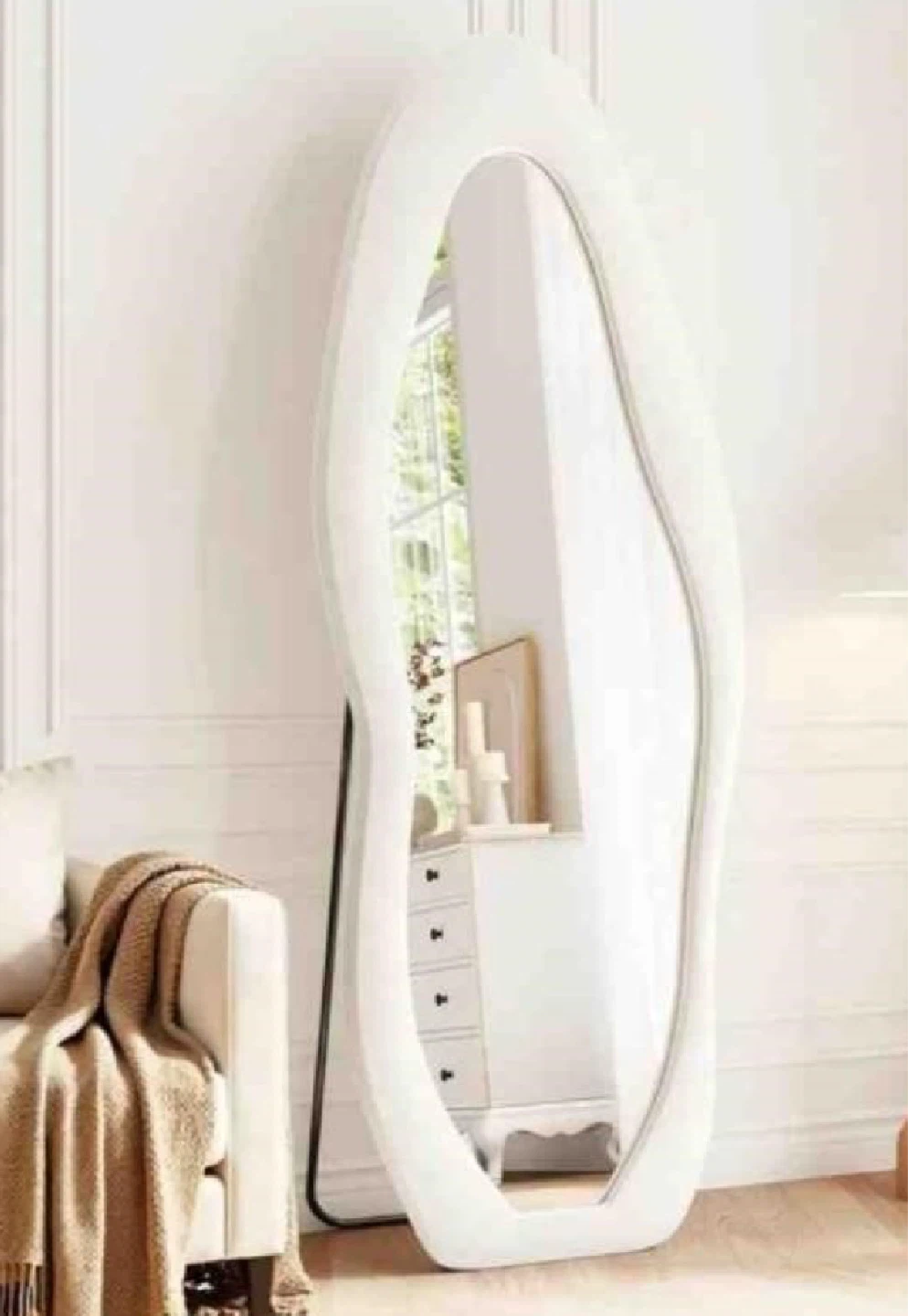 Full-Length Wavy White Floor Mirror