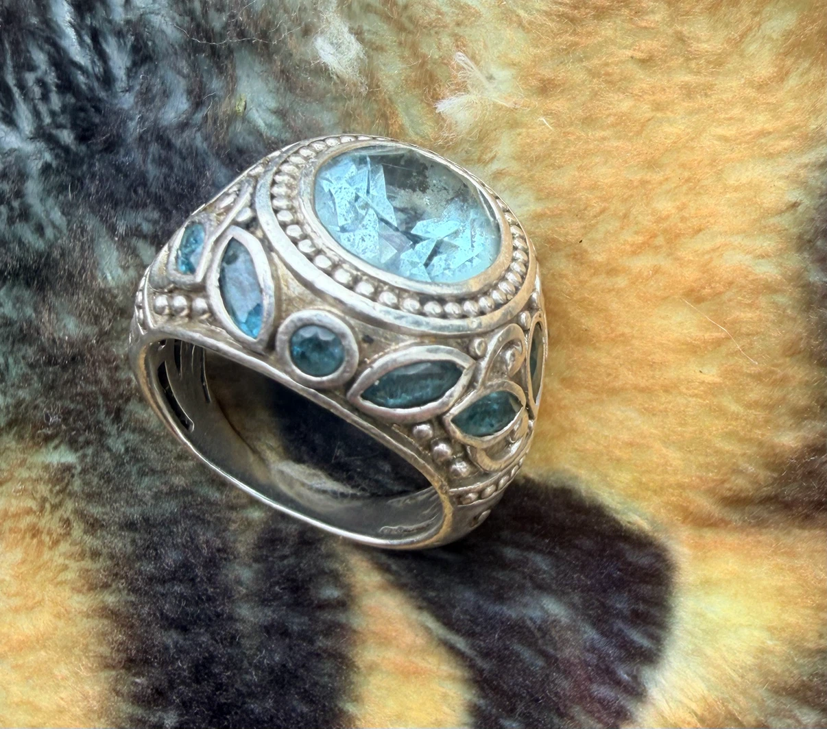 Sterling Silver 11 ct sky and London Blue topaz Statement Ring