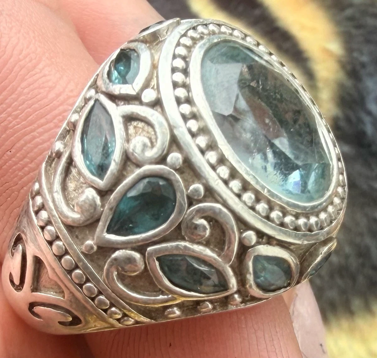 Sterling Silver 11 ct sky and London Blue topaz Statement Ring - photo 5