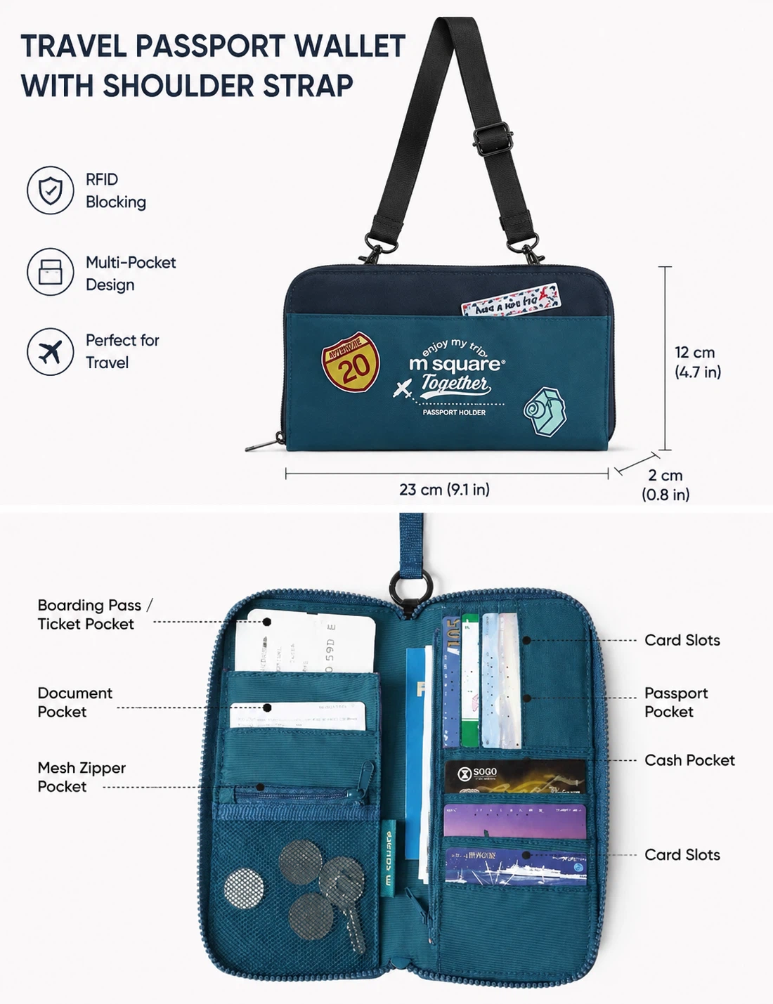 Brand New Travel Passport Wallet with Shoulder Strap