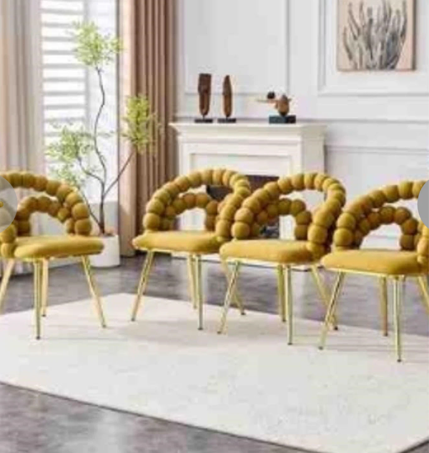 Set of 4 Yellow Bubble Back Velvet Dining Chairs