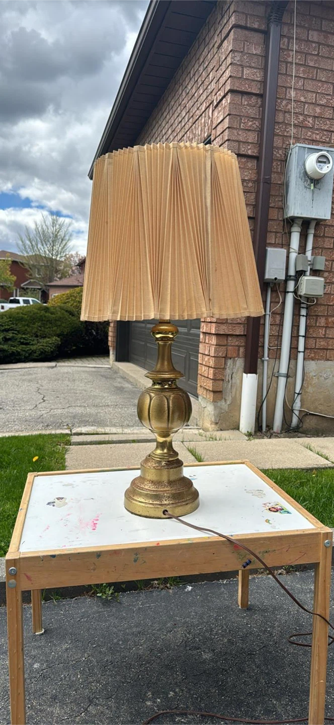 Vintage Gold Table Lamp with Pleated Shade