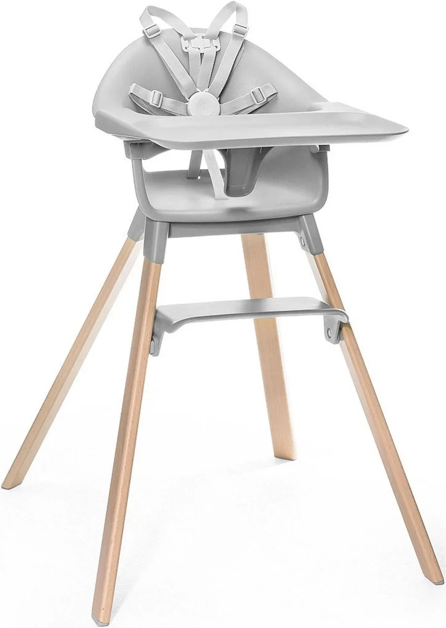 Stokke clikk Grey High Chair with Wooden Legs