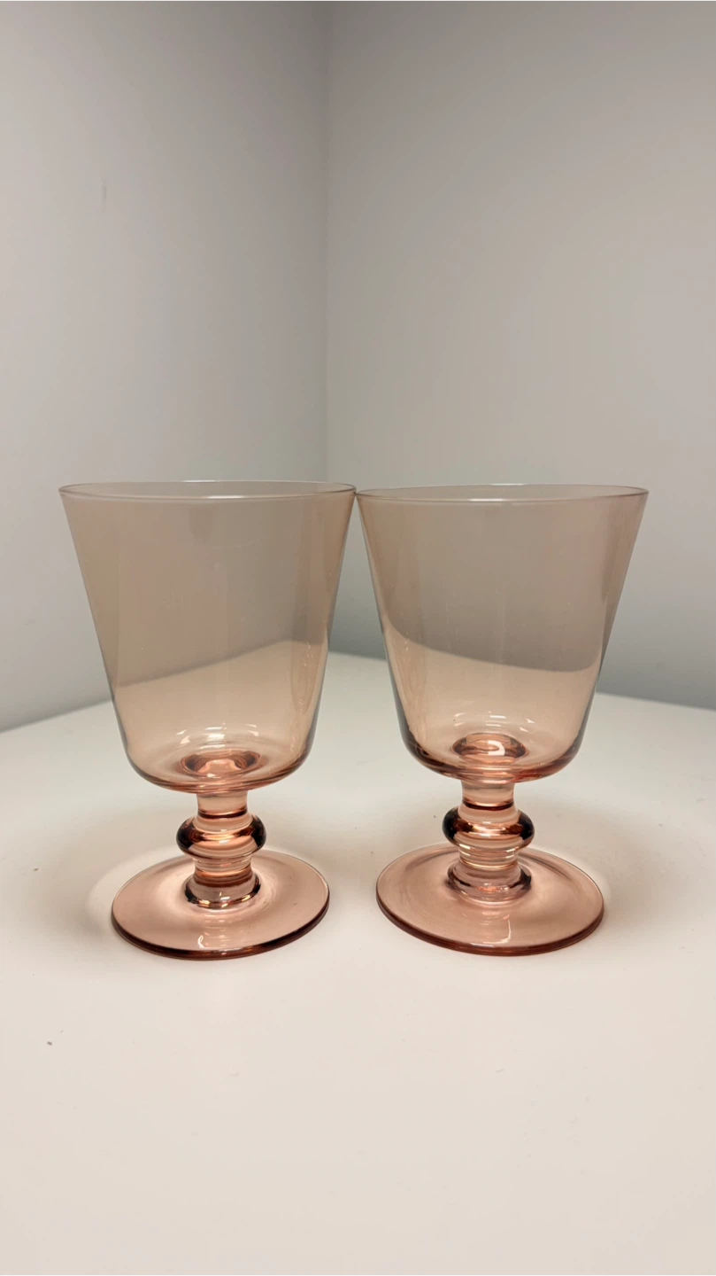 Two Vintage Pink Glass Goblets