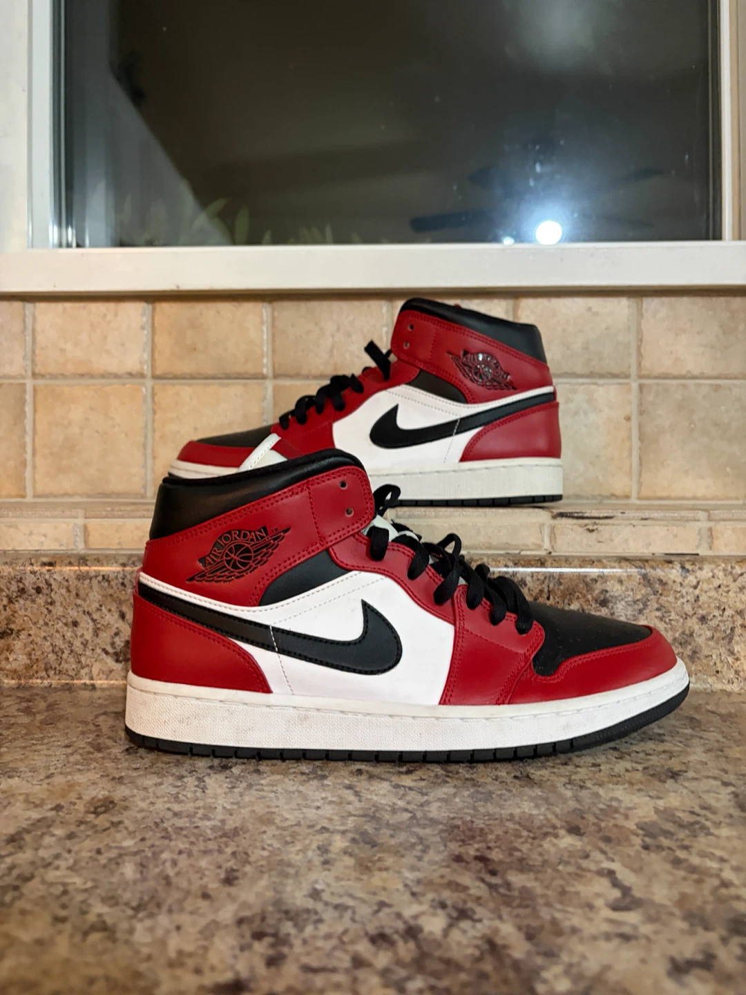 Air Jordan 1 Mid Red Black White Sneakers