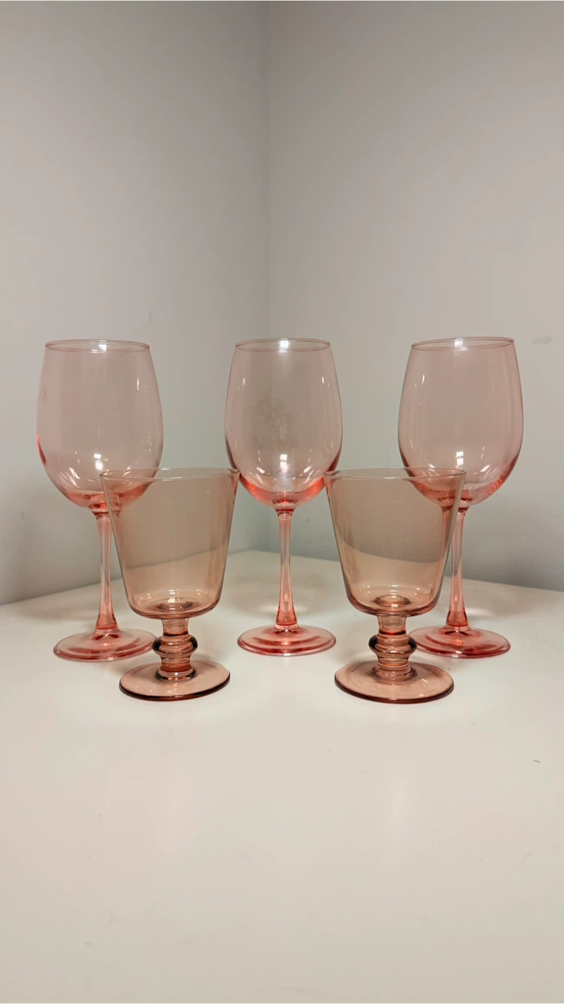 Set of 5 Pink Glass Stemware