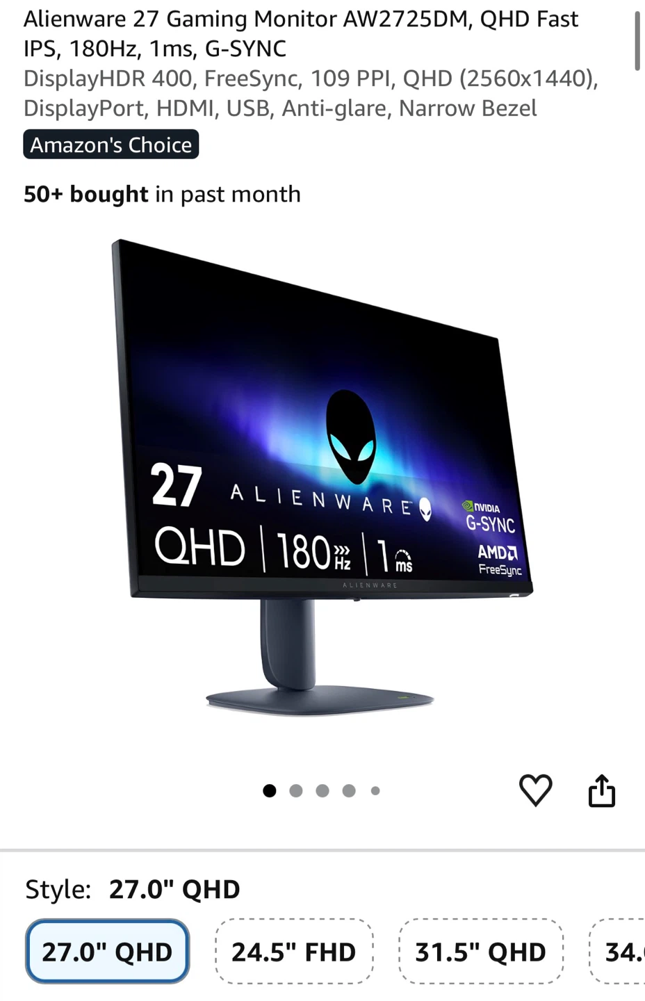 Alienware 27 Gaming Monitor AW2725DM