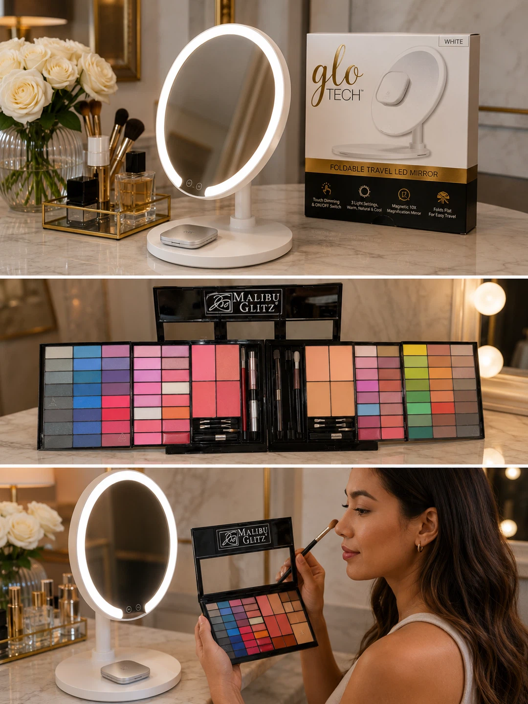 NEW Makeup Bundle – LED Mirror + 2 Palettes