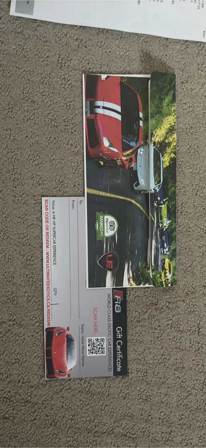 Ultimate Exotics 6 HR VIP Supercar Experience Gift Certificate