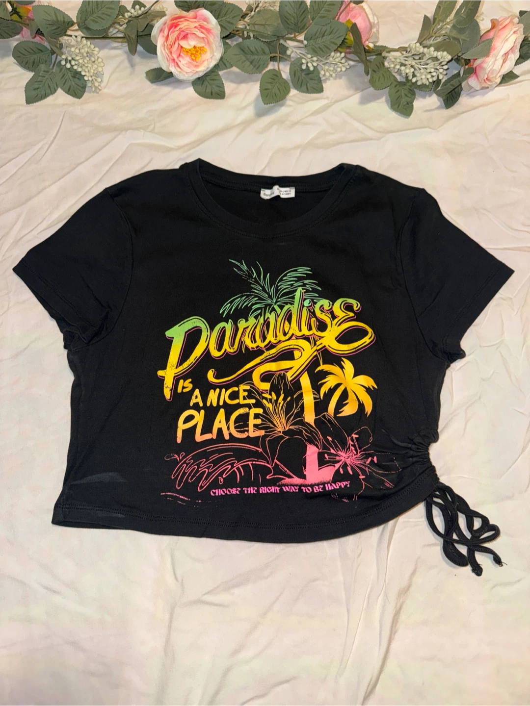 Bershka Paradise Graphic Crop Top