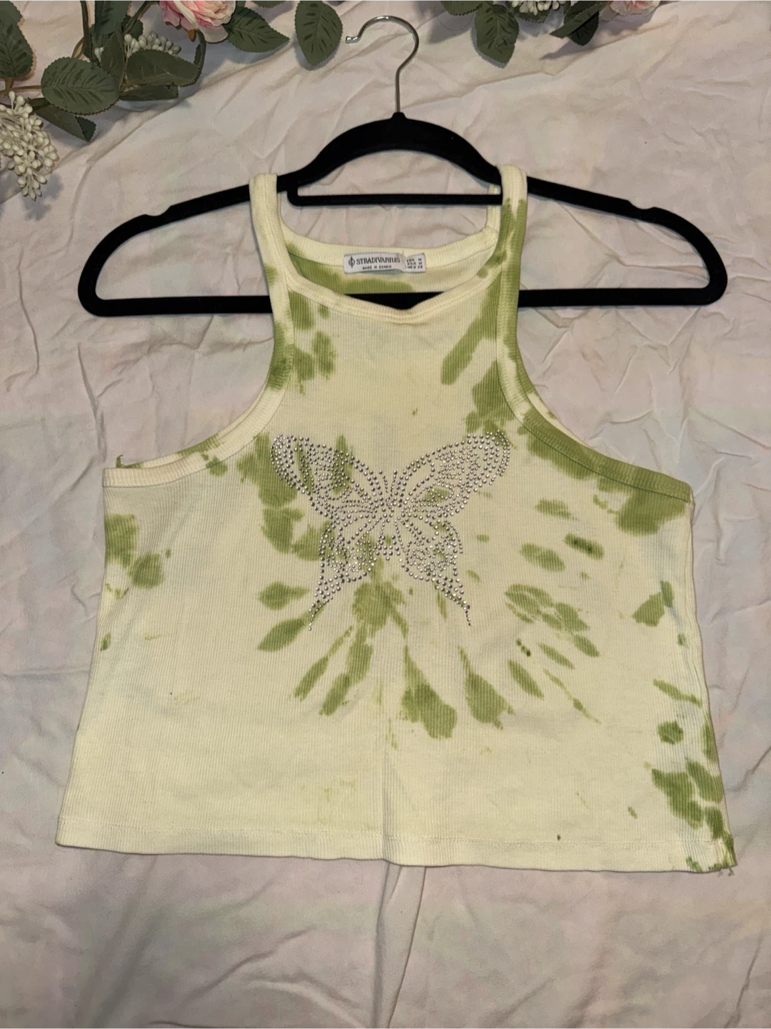 Stradivarius Green Tie-Dye Butterfly Tank Top
