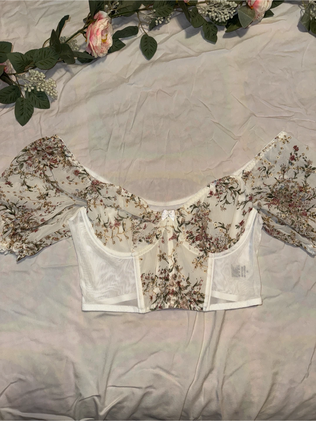 Floral Corset Top with Puff Sleeves