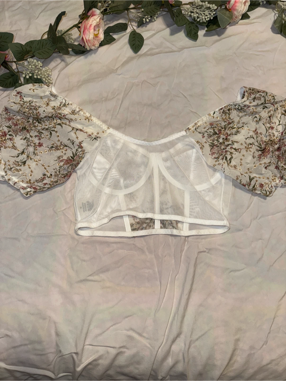 Floral Corset Top with Puff Sleeves - photo 2