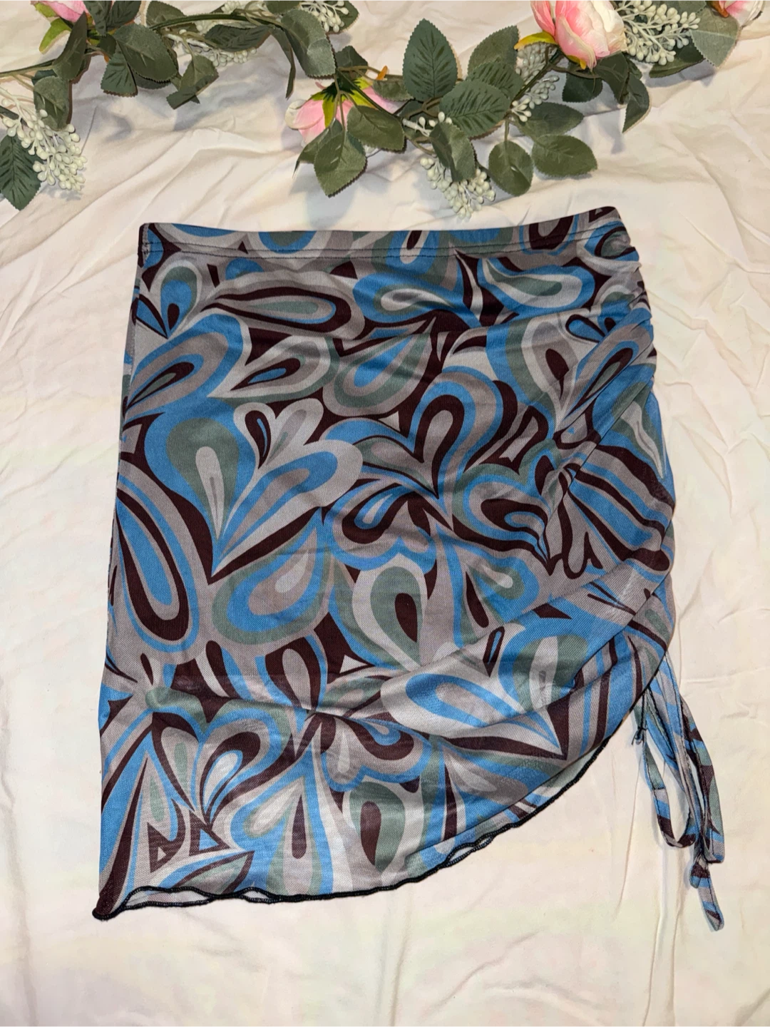 Abstract Print Ruched Mini Skirt