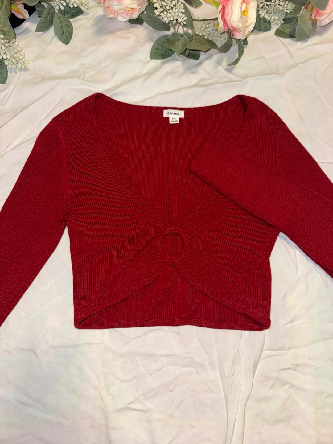Garage Red Ribbed Crop Top