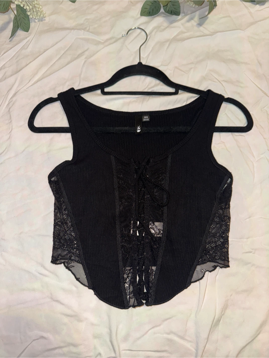 Garage Black Lace-Up Corset Tank Top