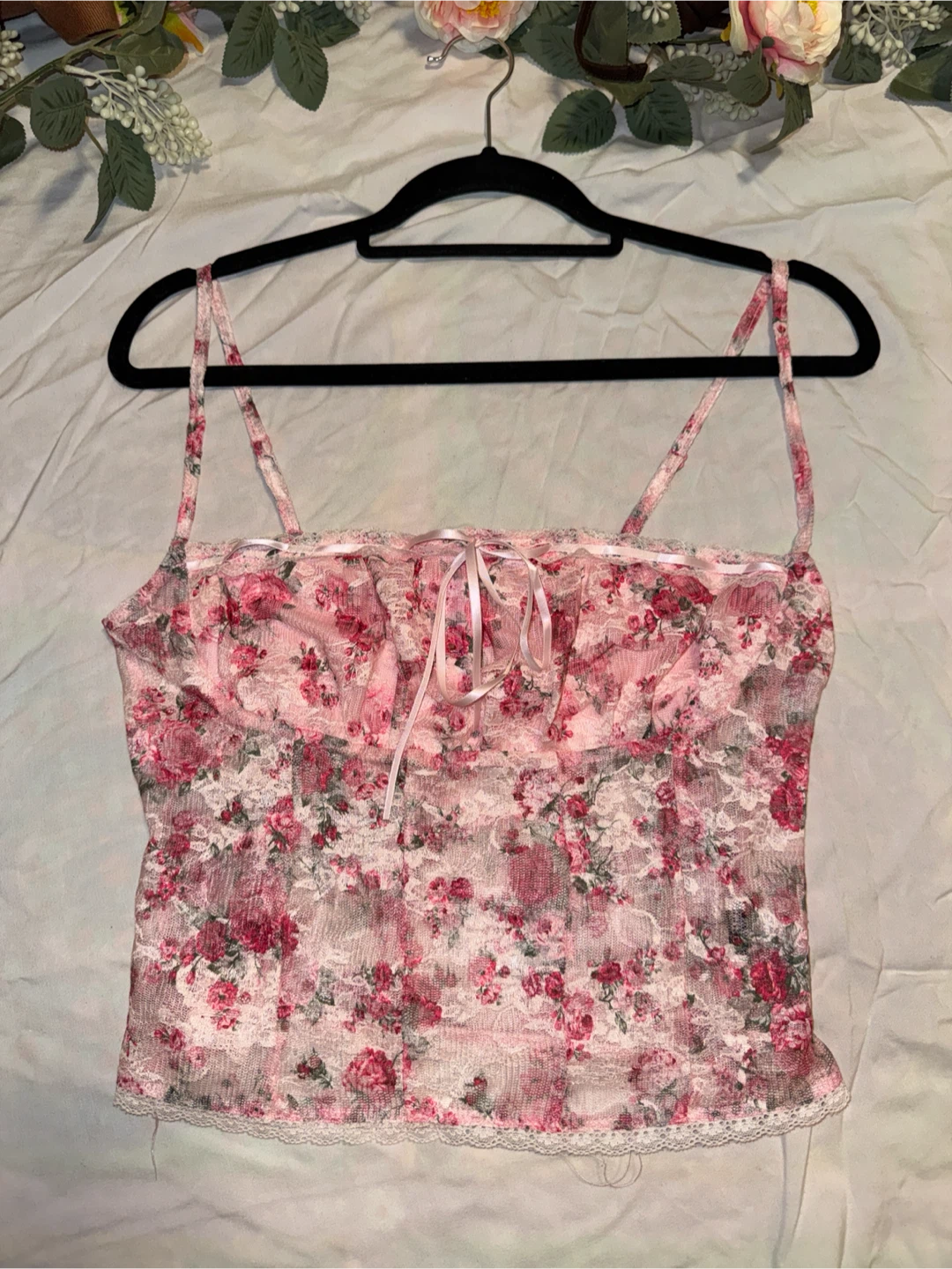 Pink Floral Lace Camisole
