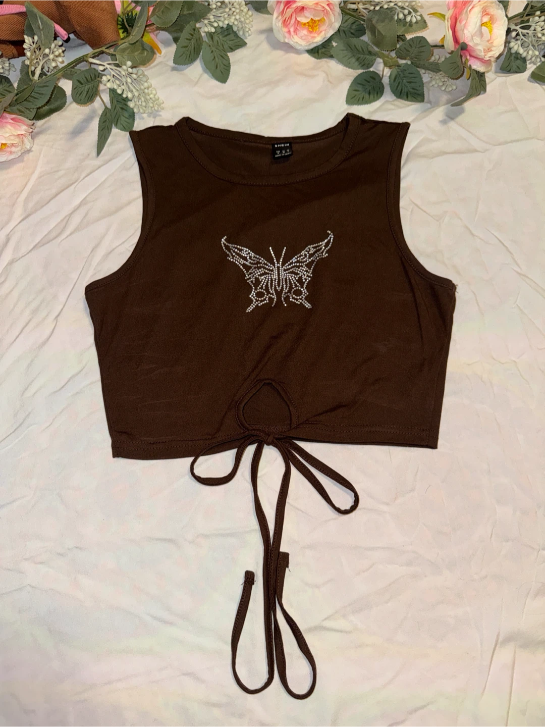SHEIN Brown Butterfly Crop Top