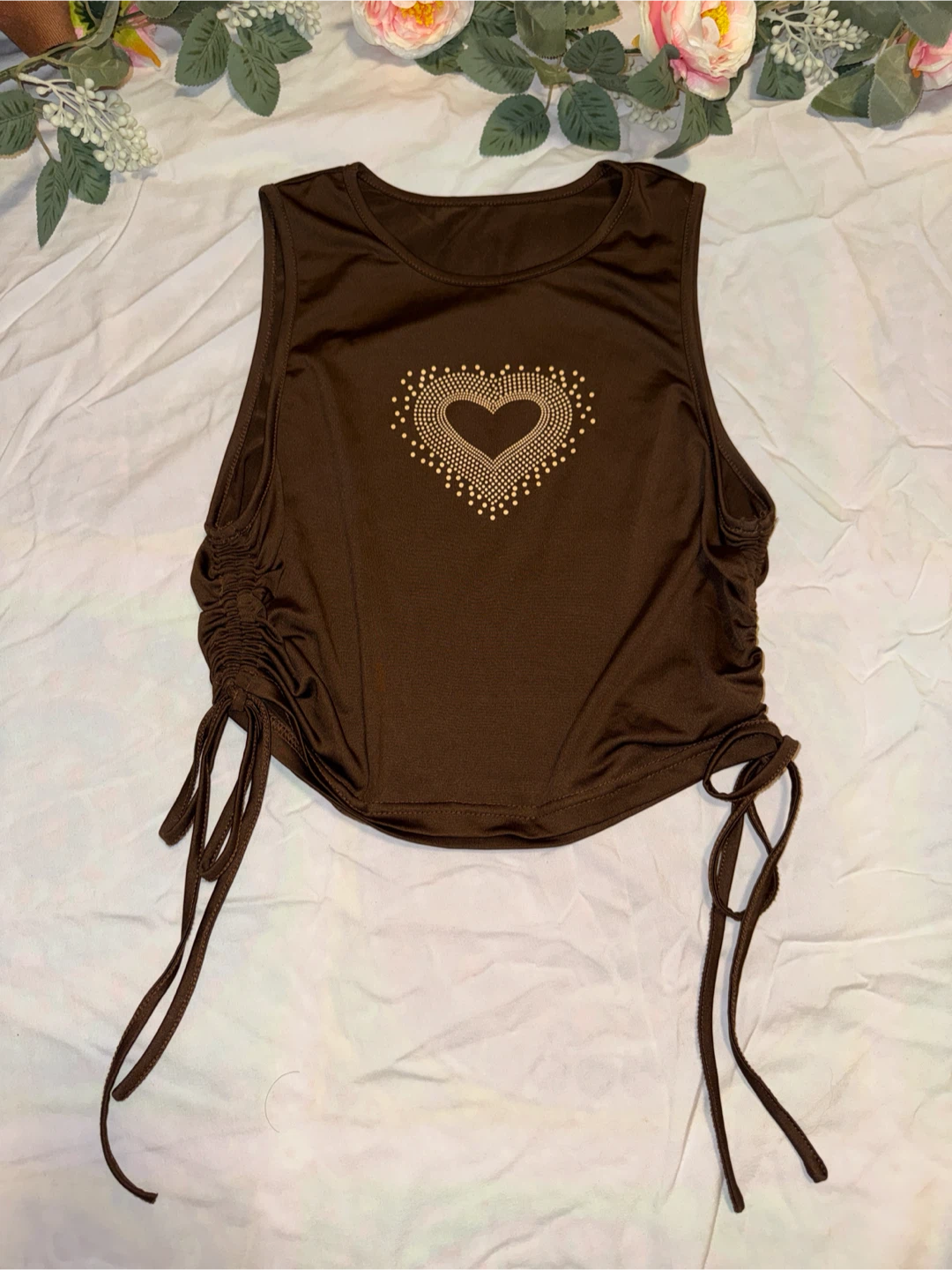 Brown Heart Ruched Tank Top