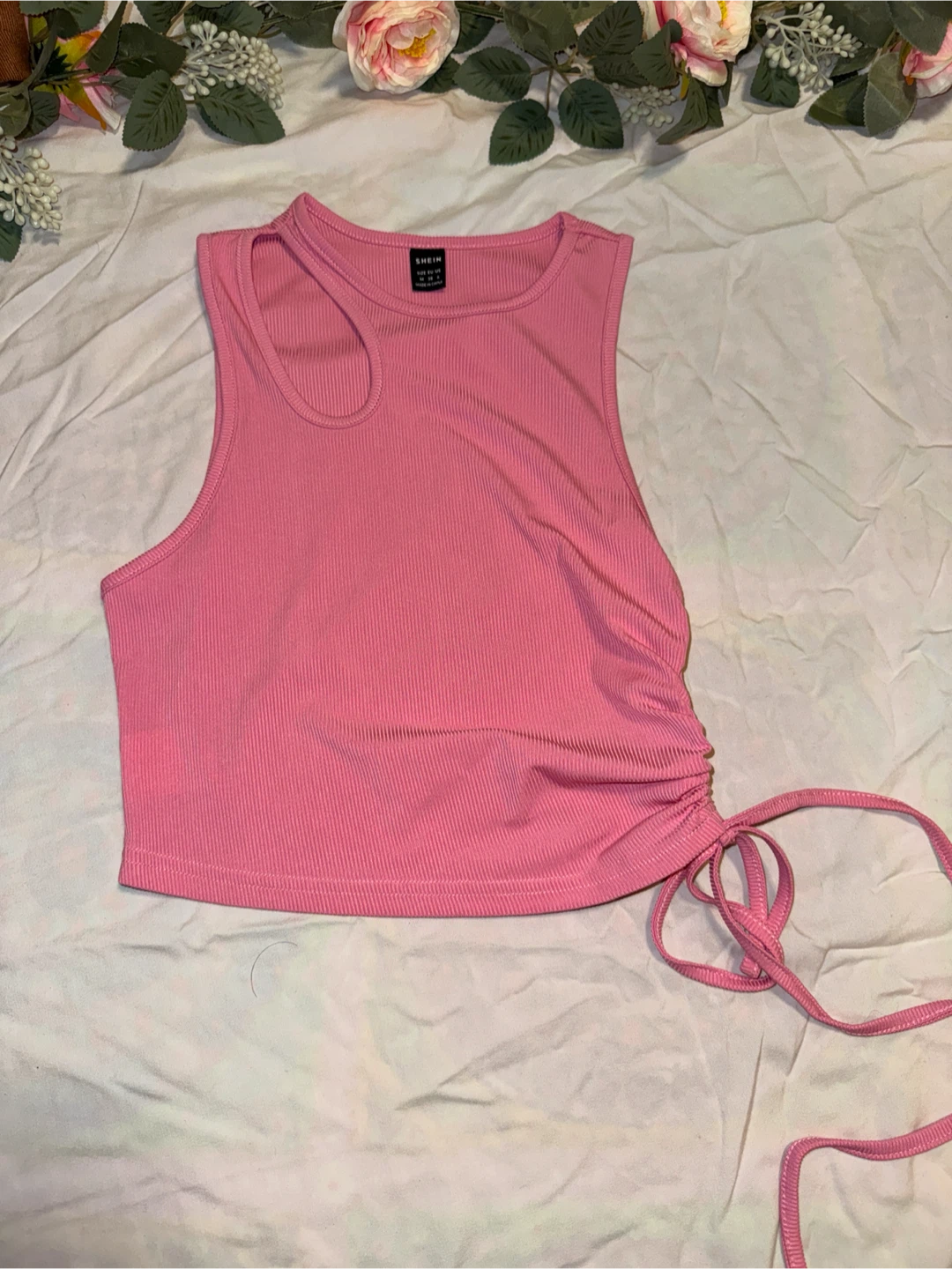 Pink Shein Ribbed Cut-Out Tank Top