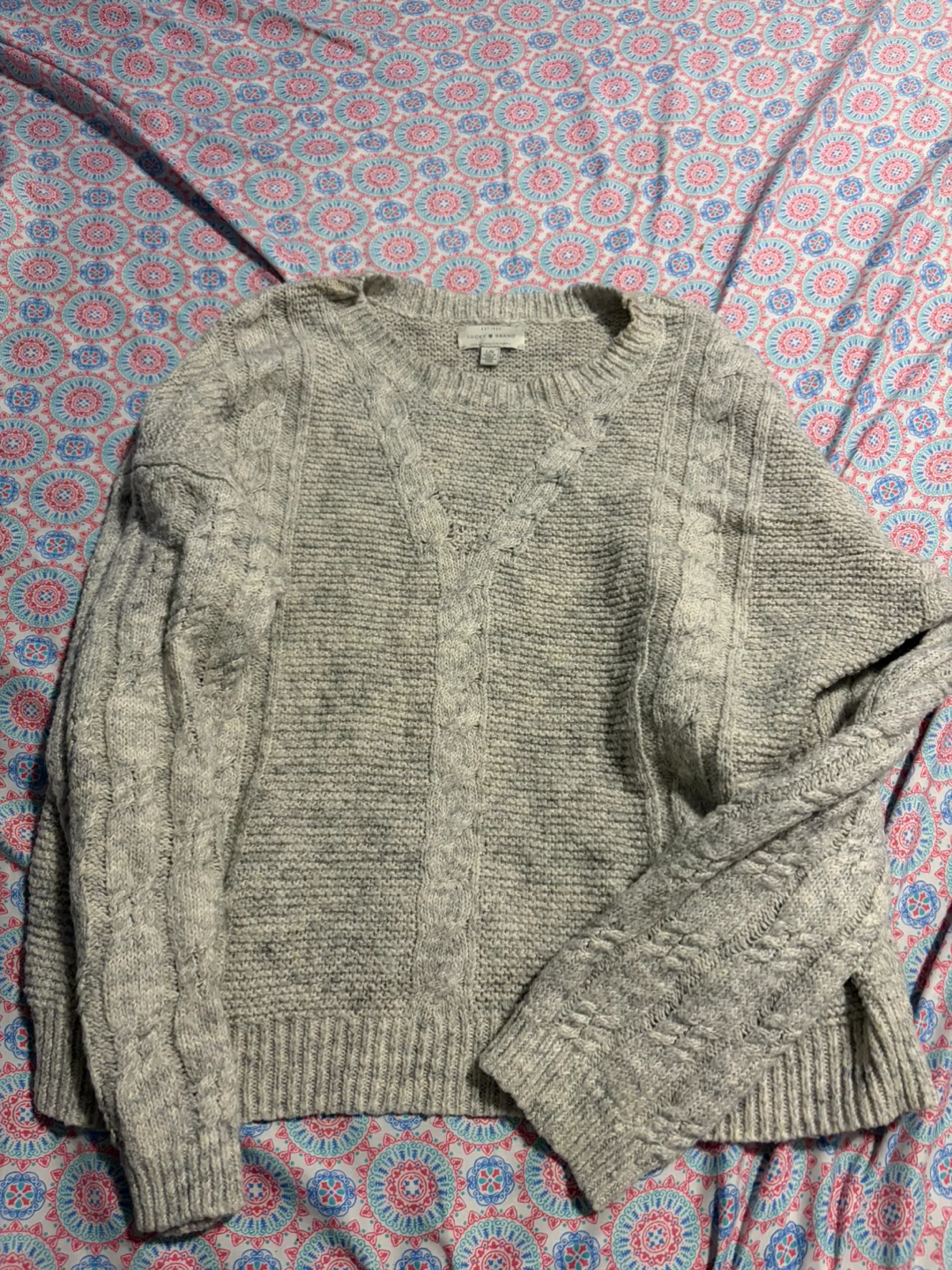 Lucky Brand Grey Cable Knit Sweater