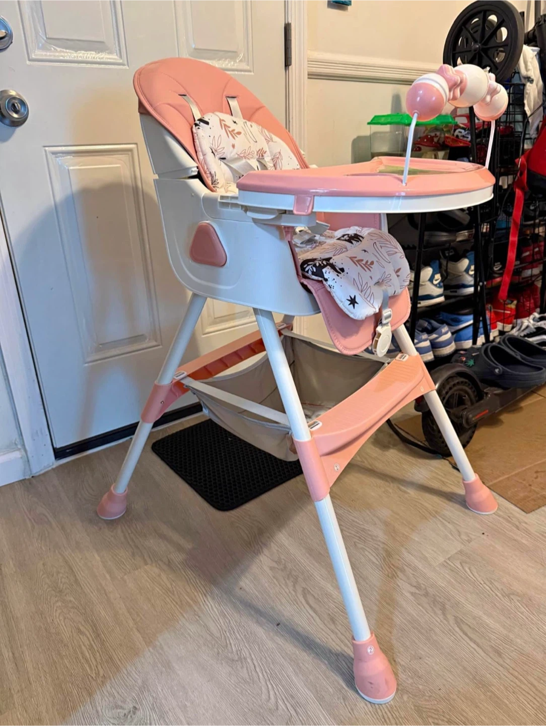Pink Baby High Chair with Tray and Cushion