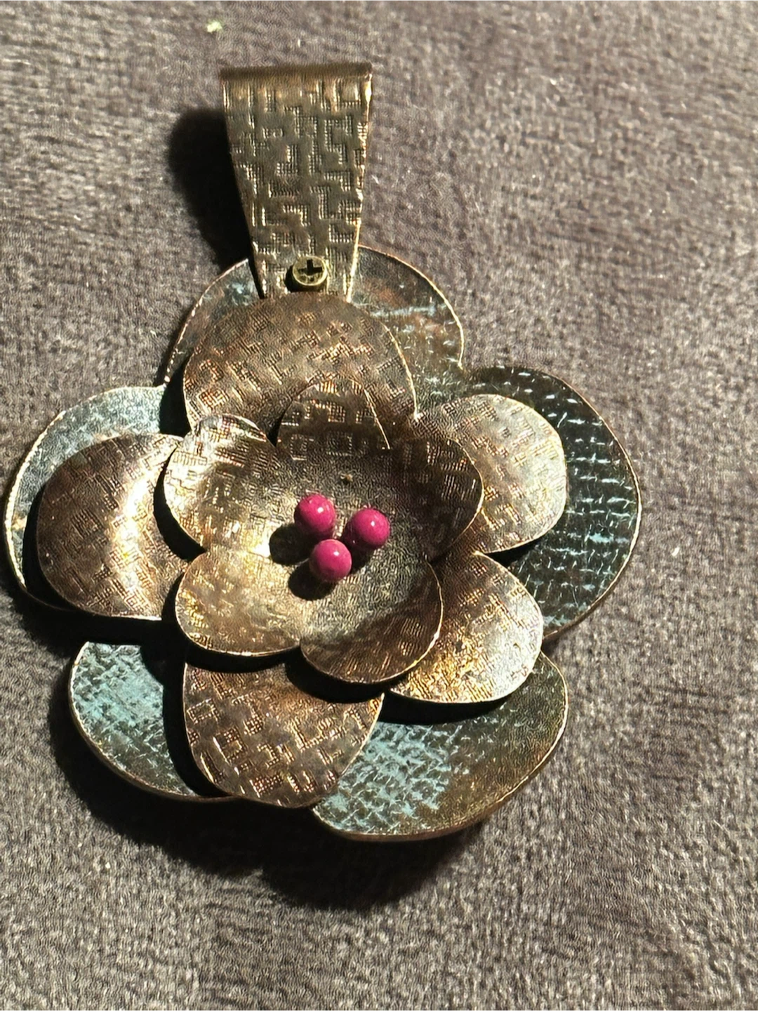 Vintage Kinetic Spinning Mixed Metal Flower Pendant
