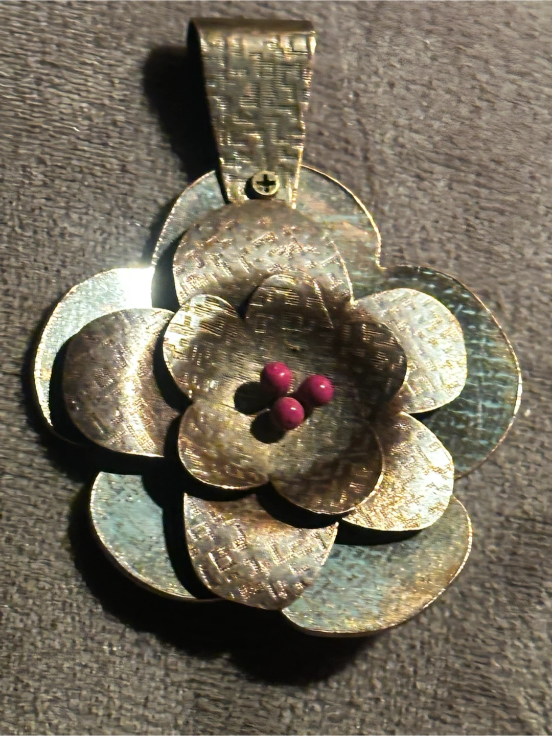 Vintage Kinetic Spinning Mixed Metal Flower Pendant - photo 2