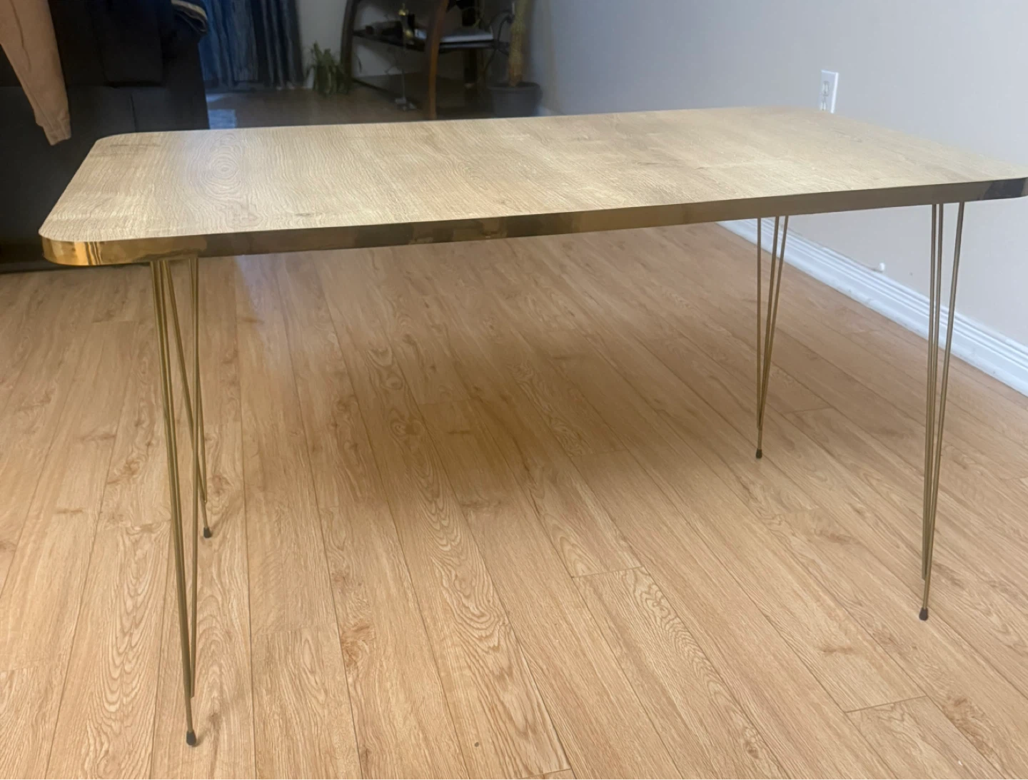 Modern Wooden Coffee / Accent Table with Gold Hairpin Legs