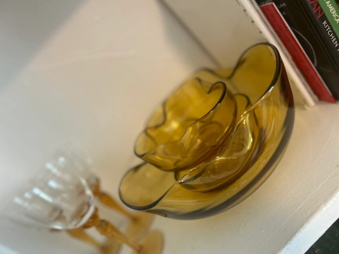 Amber Glass Serving Bowls Set and extras