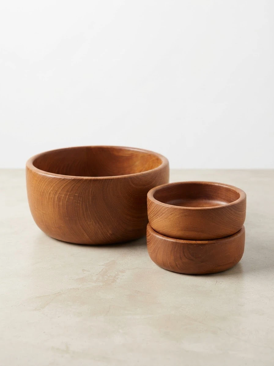 Teak Wooden Serving Bowls - Set of 3