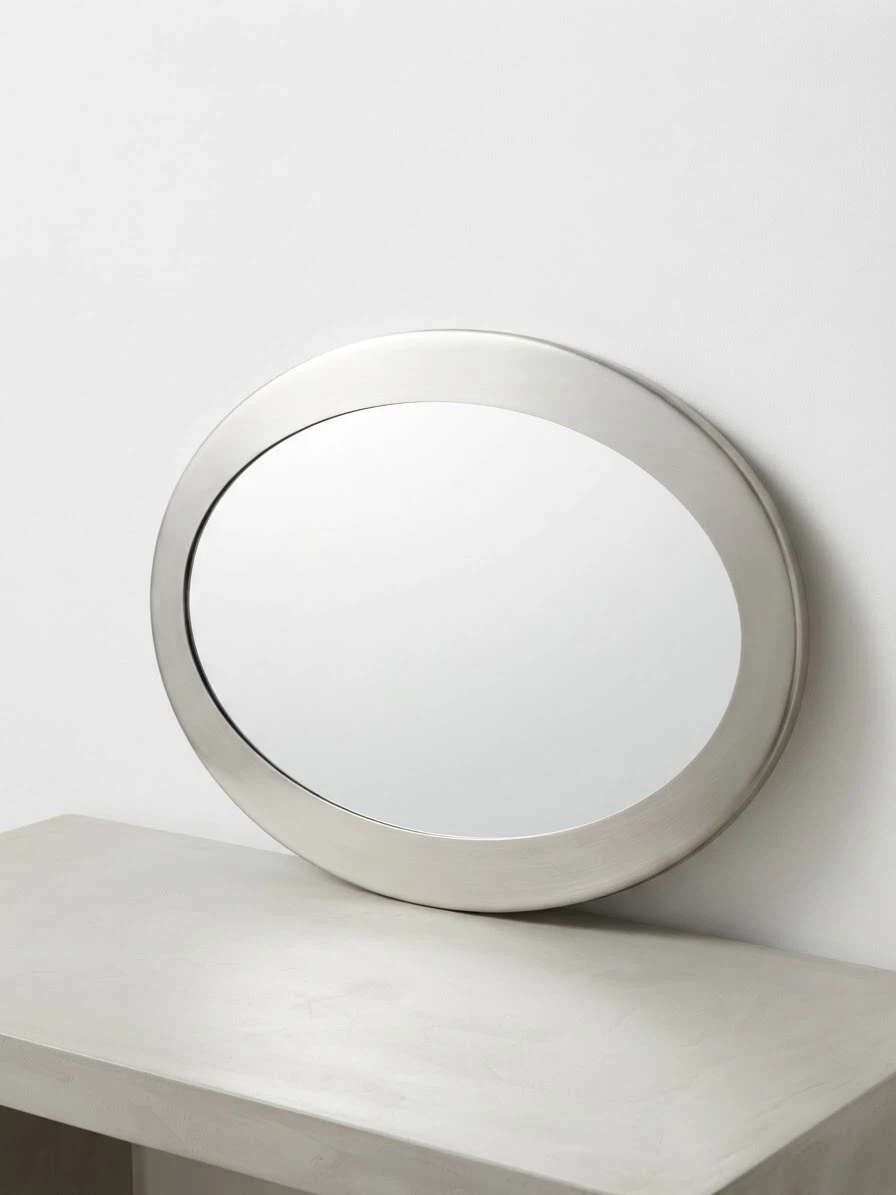 Oval Mirror with Brushed Nickel Frame