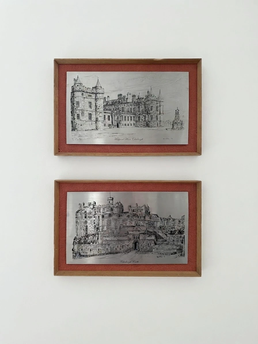 Pair of Framed Steel Etchings of Edinburgh Castles