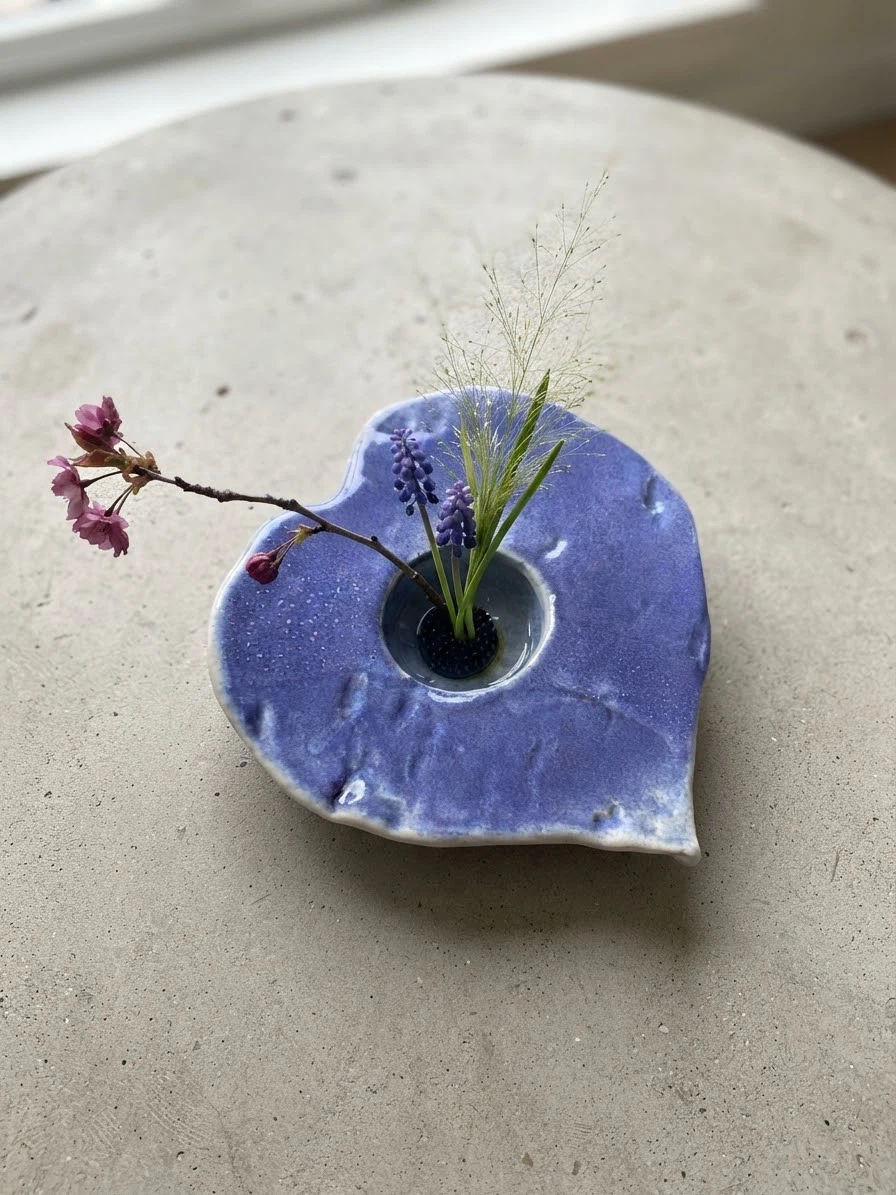 Handmade Ikebana Vase - Blue Ceramic