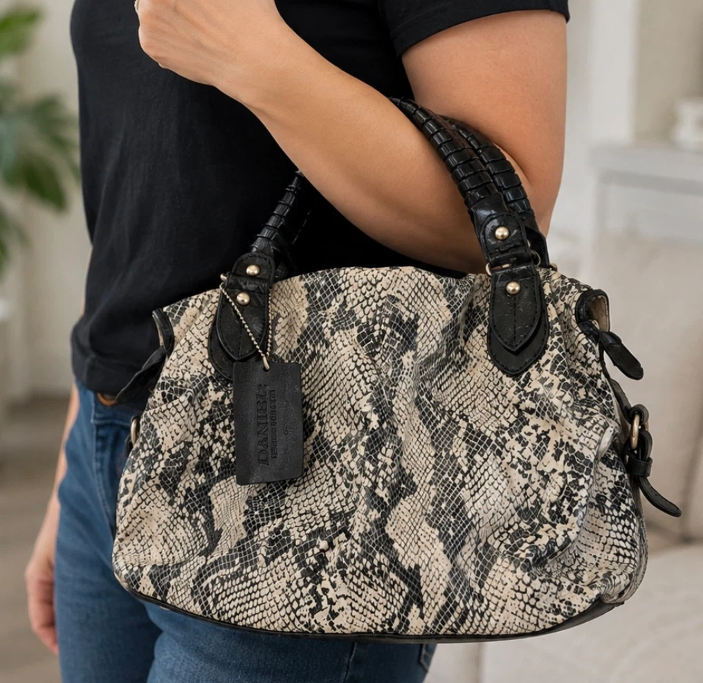 DANIER Genuine Leather Snake Print Shoulder Bag - photo 5