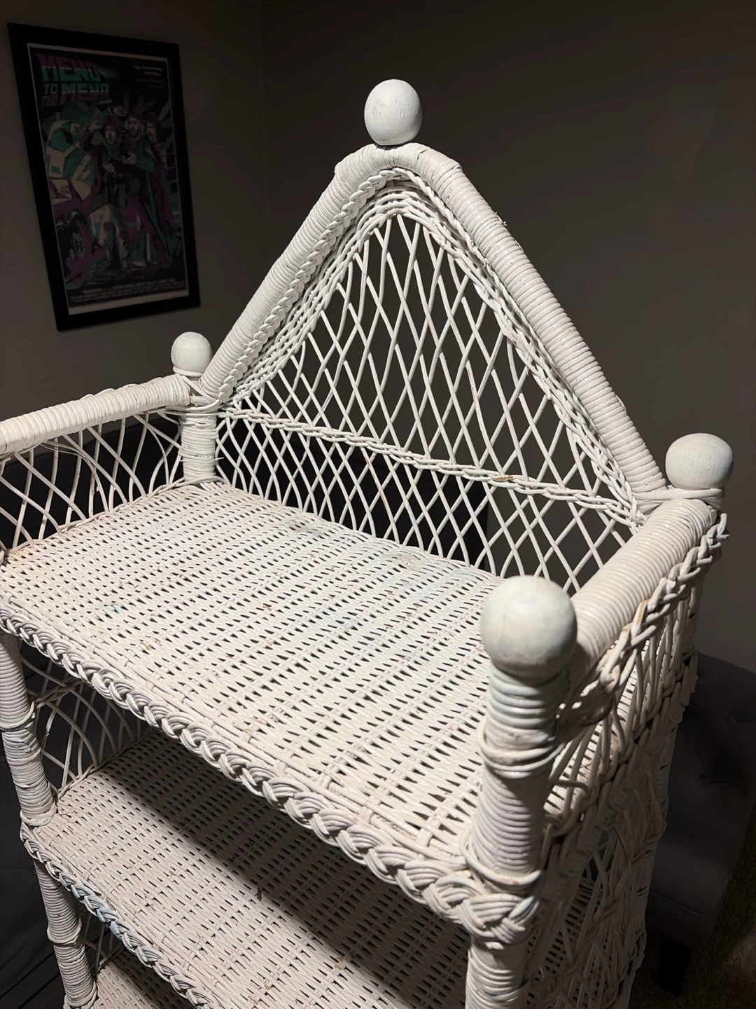 Vintage White Wicker Shelf with Drawer - photo 2