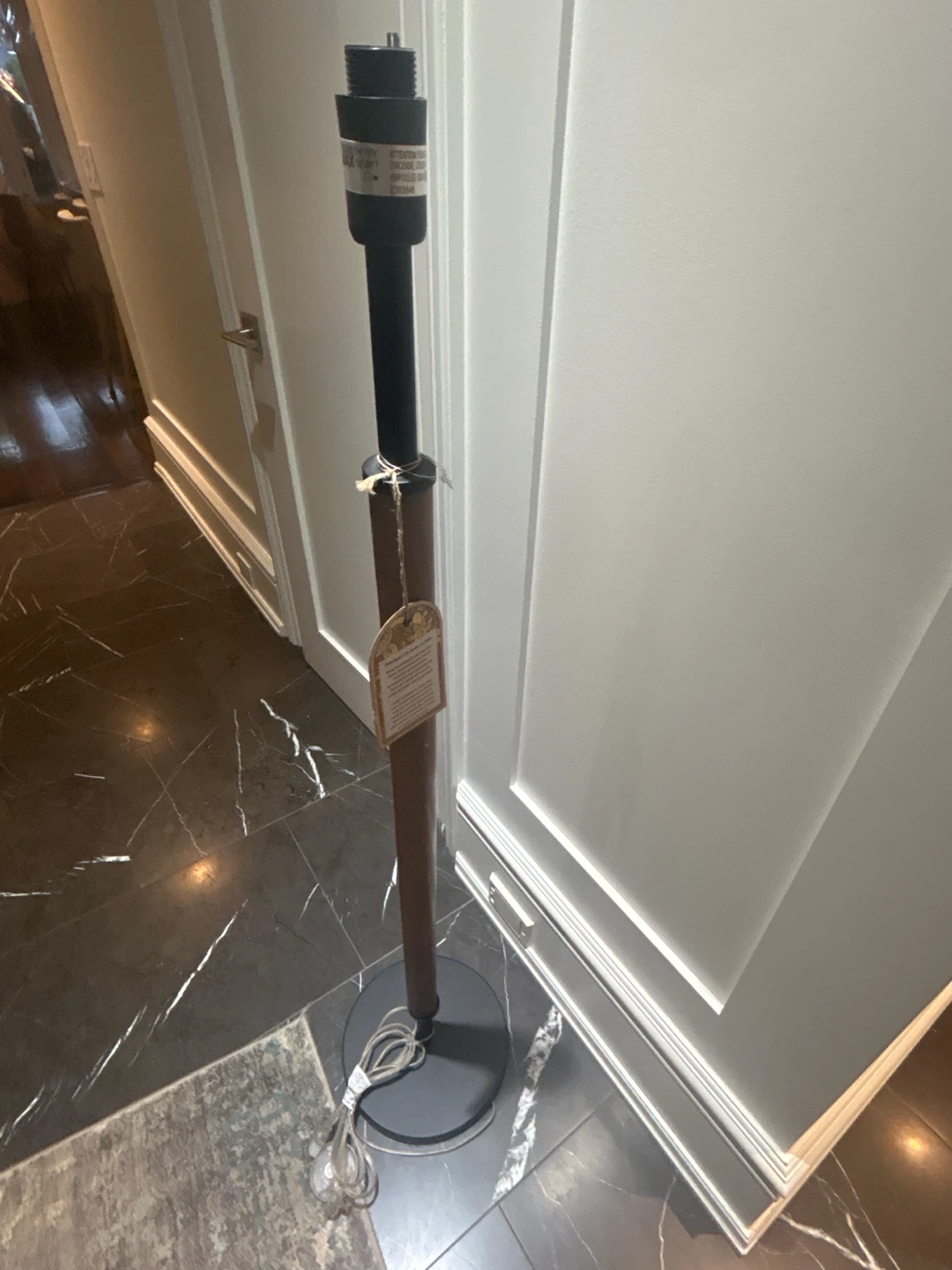 Handmade Wooden Floor Lamp – Solid Wood & Metal Base – $50