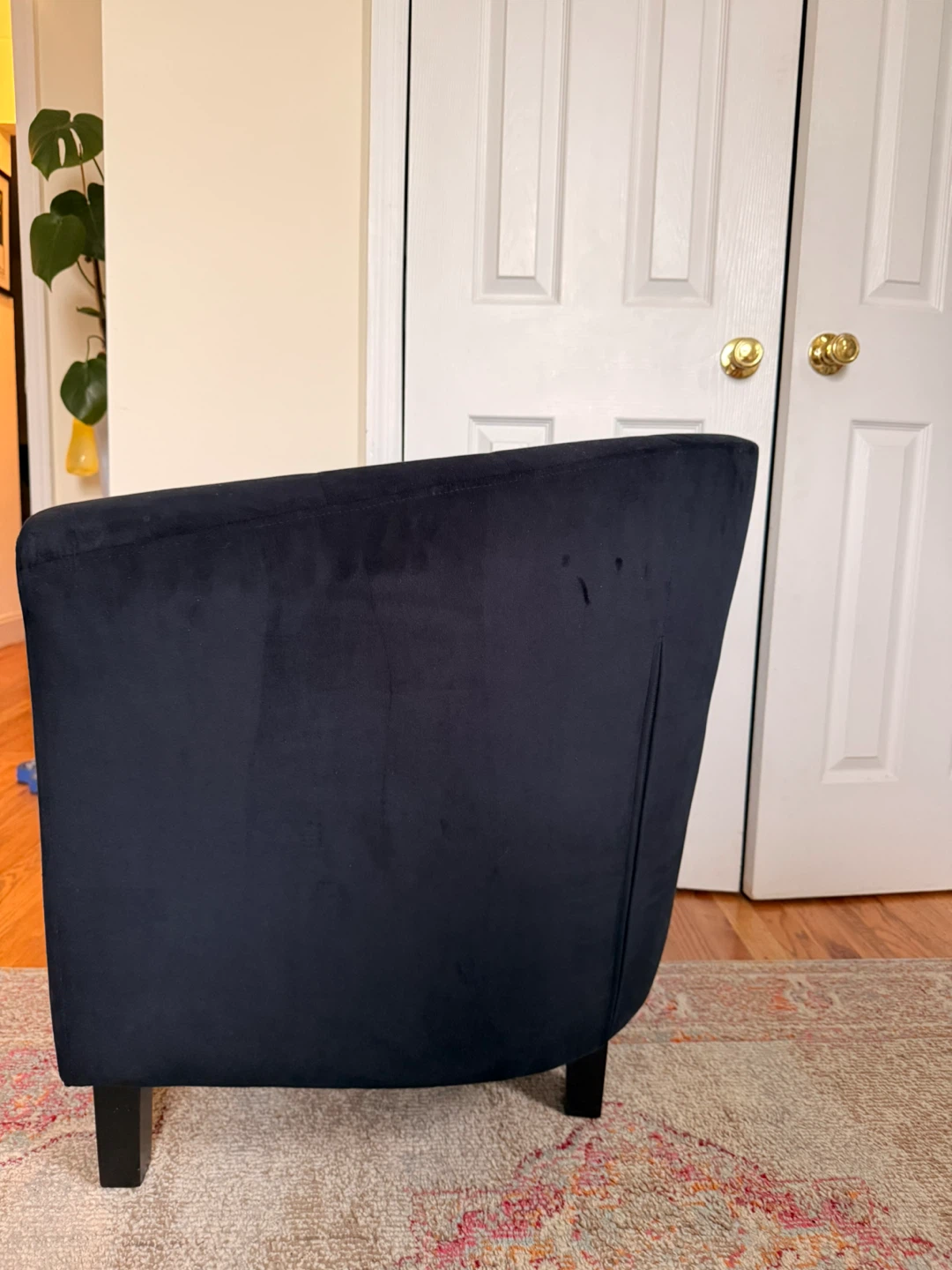 Dark blue/charcoal Velvet Tub Chair (burn mark) - photo 3