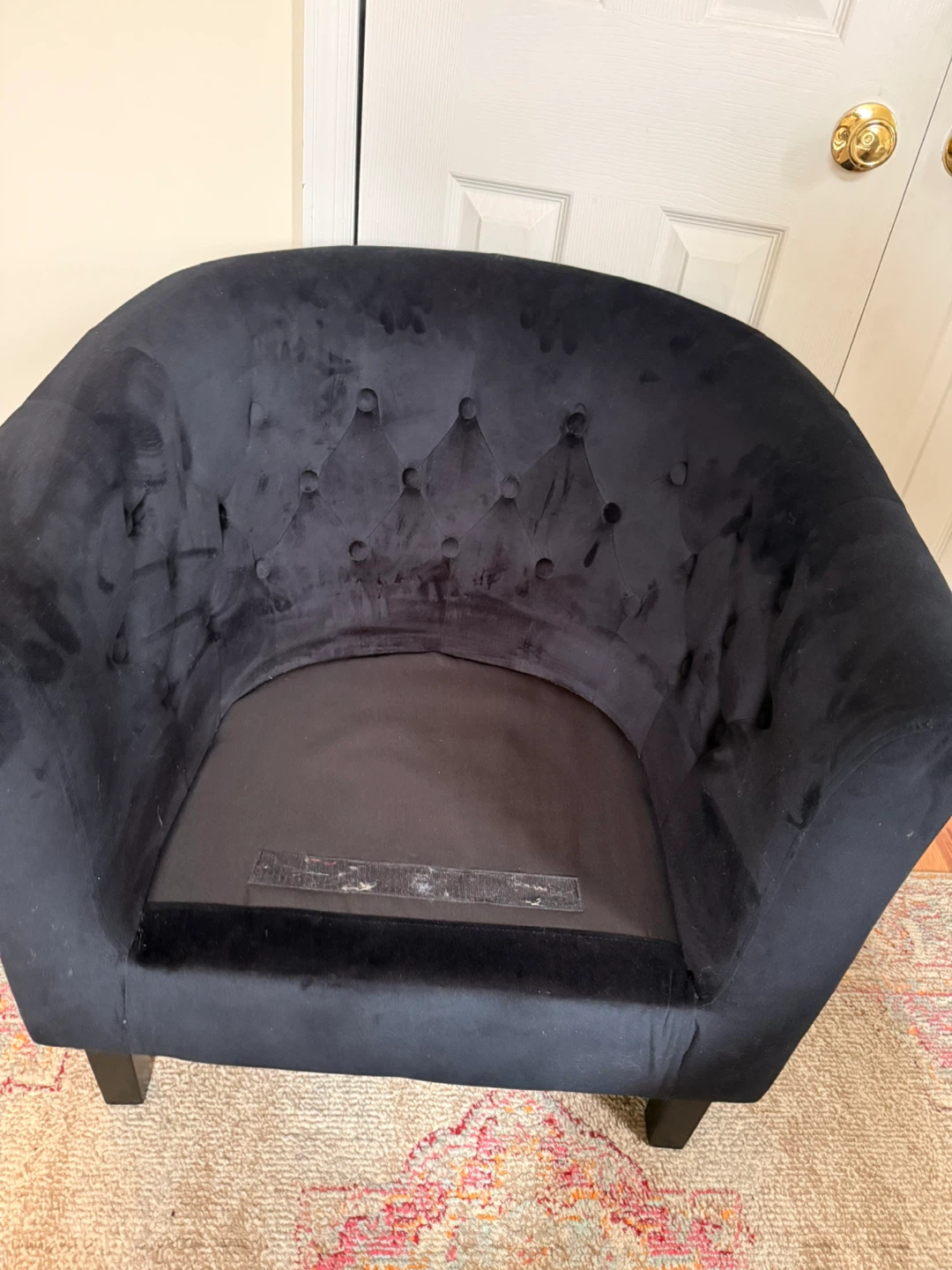 Dark blue/charcoal Velvet Tub Chair (burn mark) - photo 5
