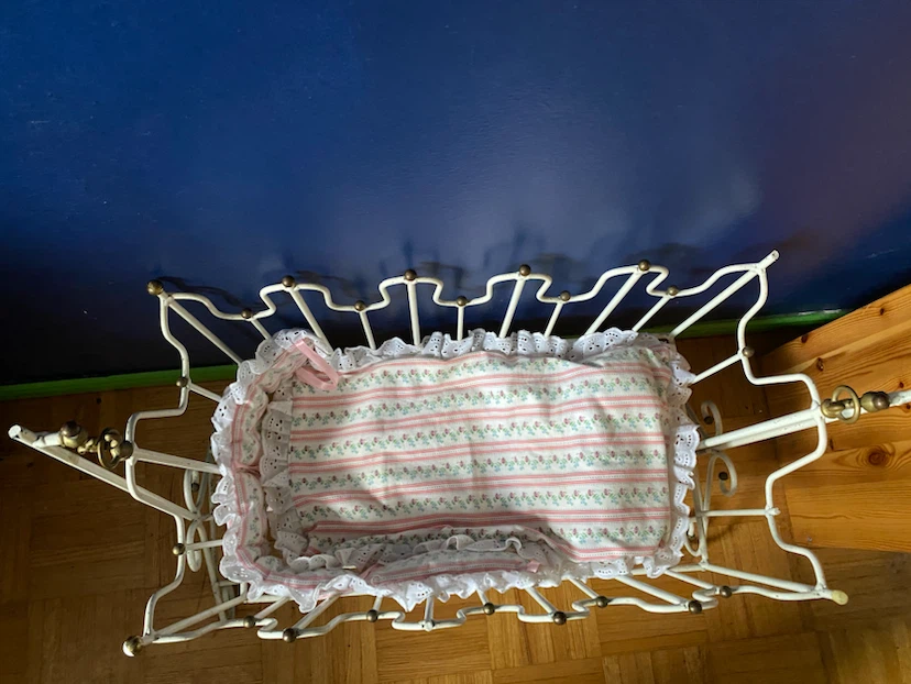 Vintage Metal Doll Cradle with Bedding - photo 2