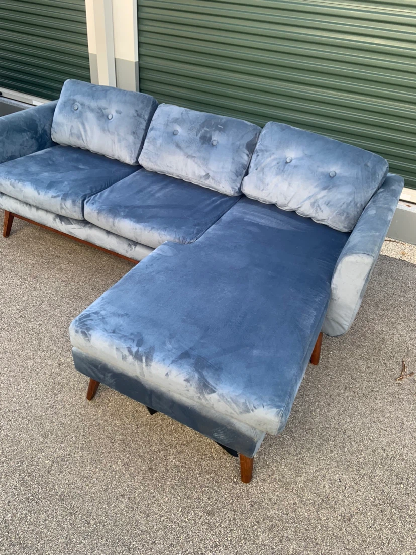 Blue Velvet Sectional Sofa with Chaise