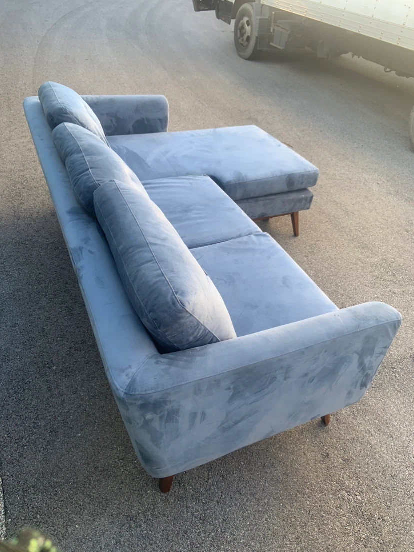 Blue Velvet Sectional Sofa with Chaise - photo 2