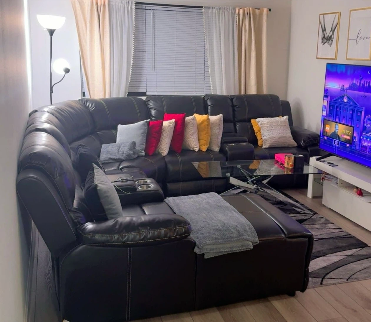 Black Faux Leather Sectional Sofa with Chaise