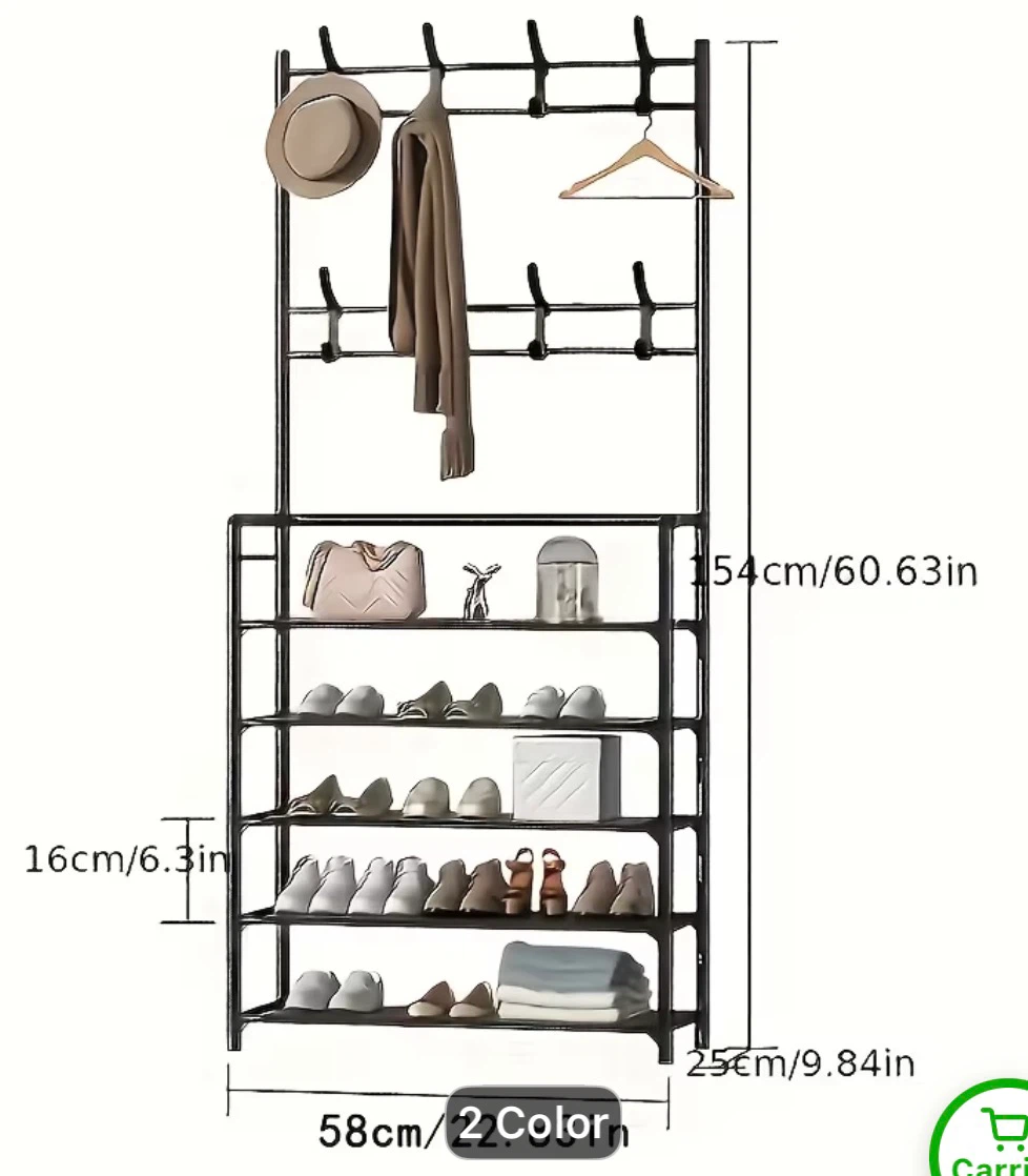 White 5 Tier Shoe Rack with 8 Hooks - photo 2