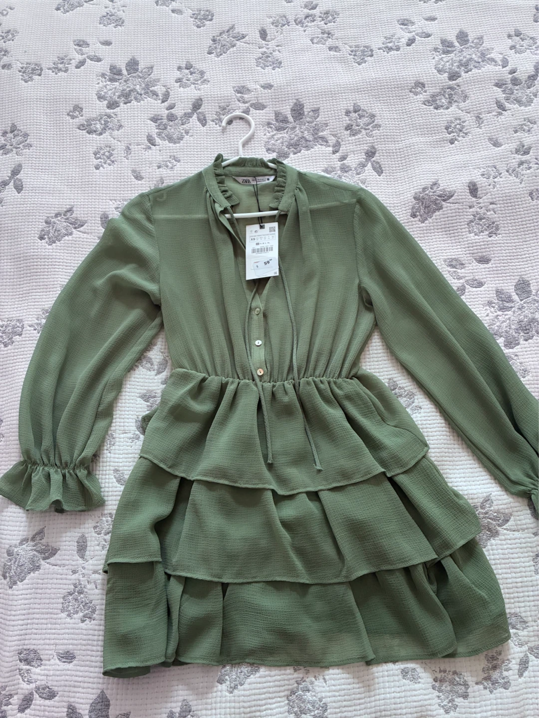 New Zara Green Ruffle Mini Dress