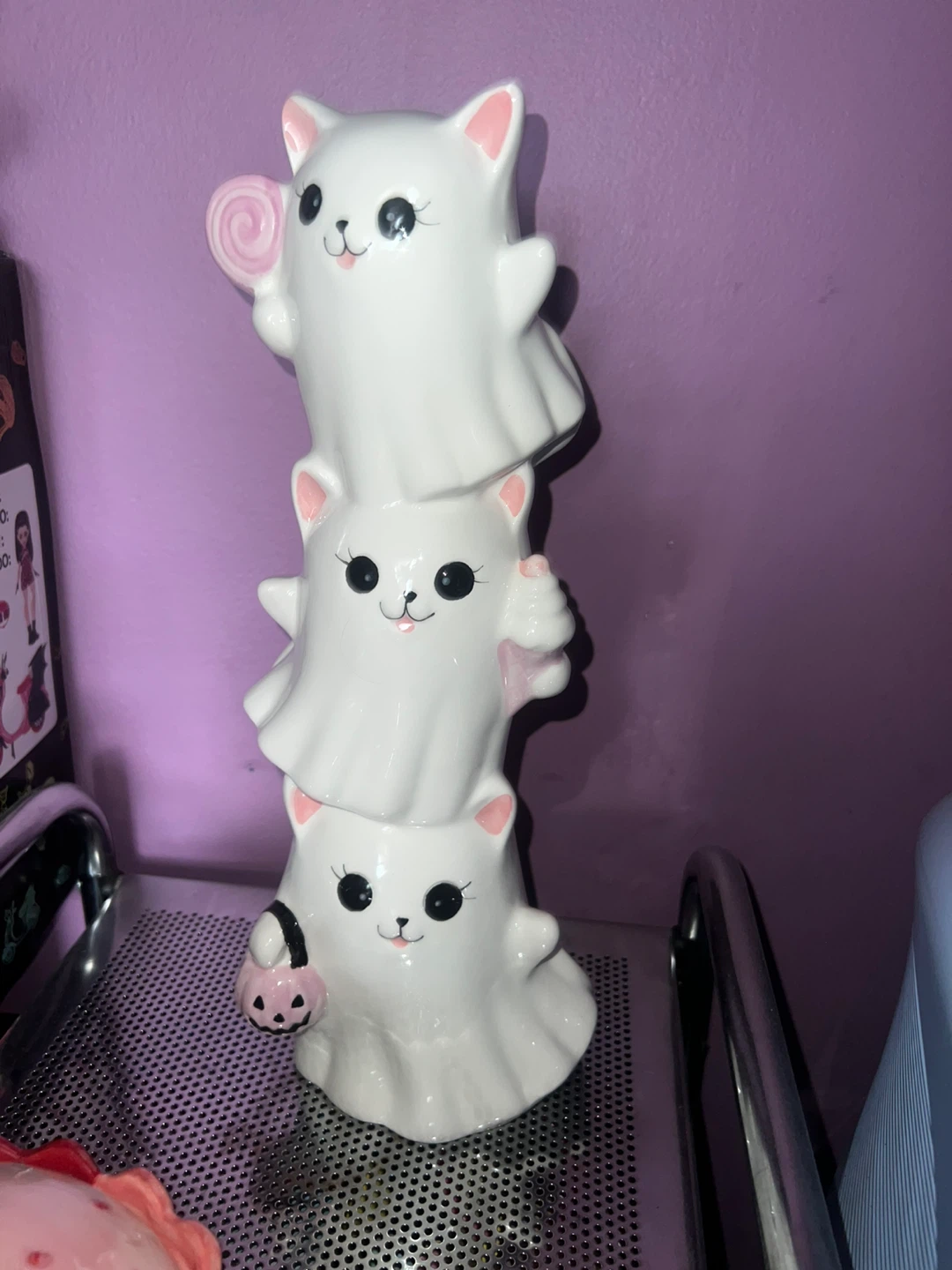 Ceramic Ghost Cat Stack Decoration - photo 2